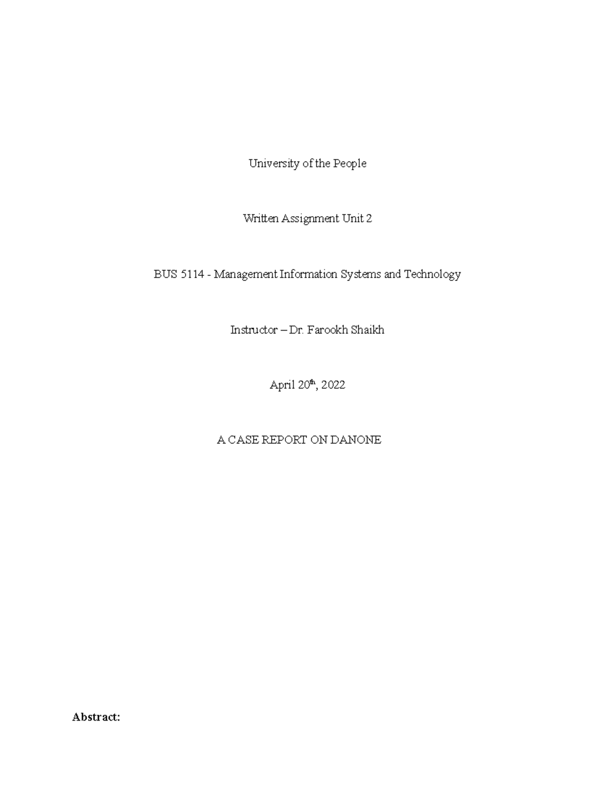 Written Assignment Unit 2 MIS and Technology - University of the People ...