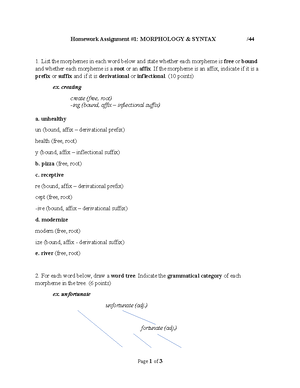 LING1000 Syntax/Morphology Assignment - LING*1000 - Homework Assignment ...