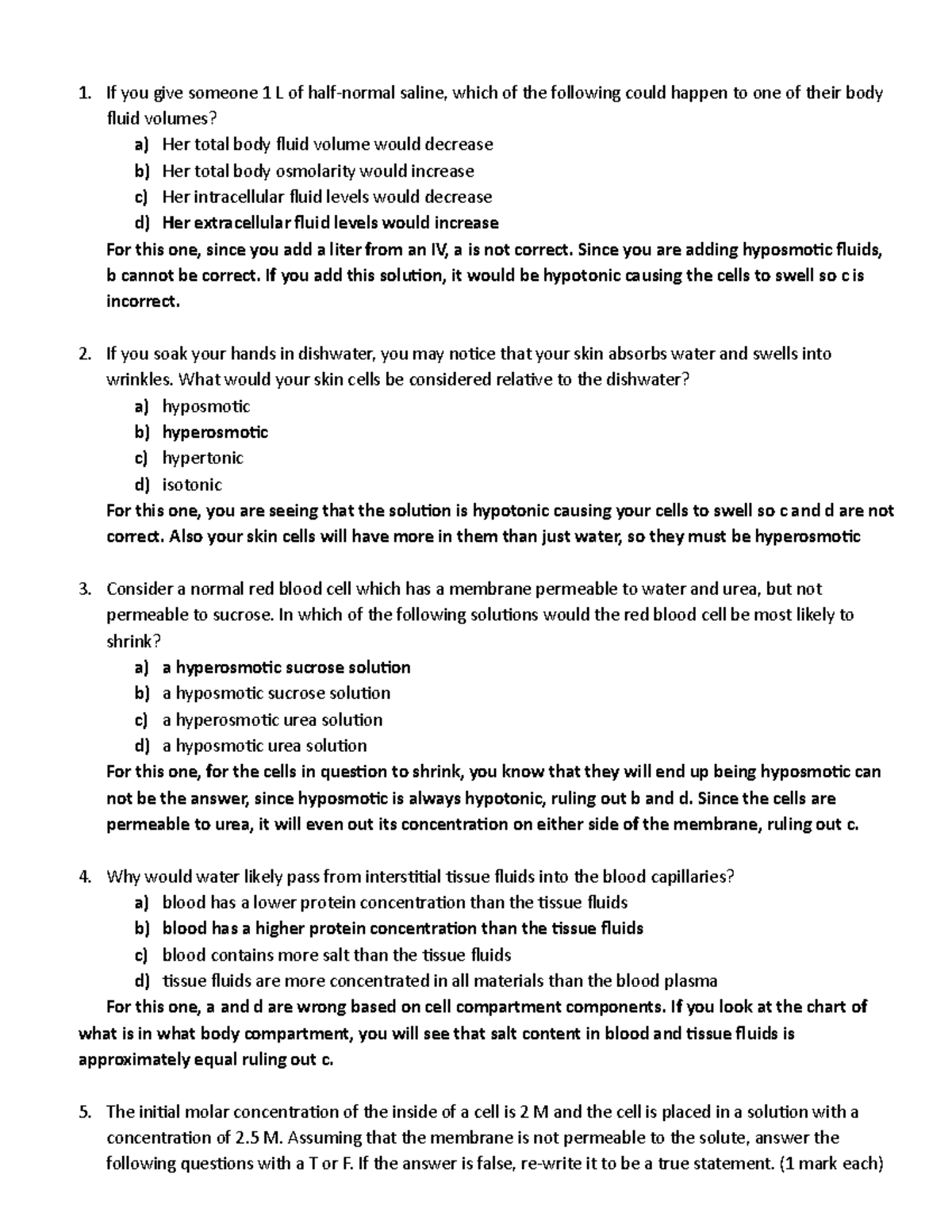 Assignment 2 osmol tonicity key - If you give someone 1 L of half ...