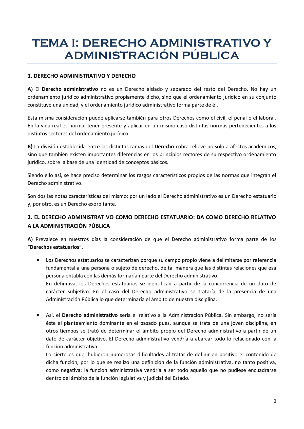 Apuntes Derecho Administrativo I - TEMA I: DERECHO ADMINISTRATIVO Y ...