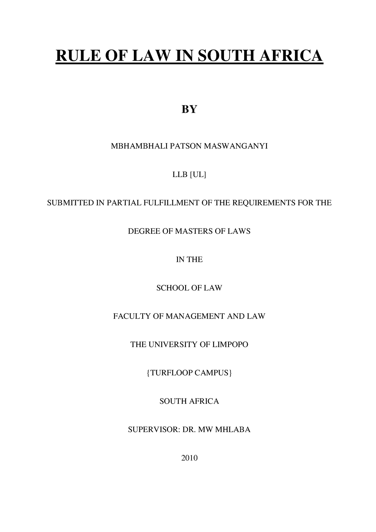 research topics in law in south africa