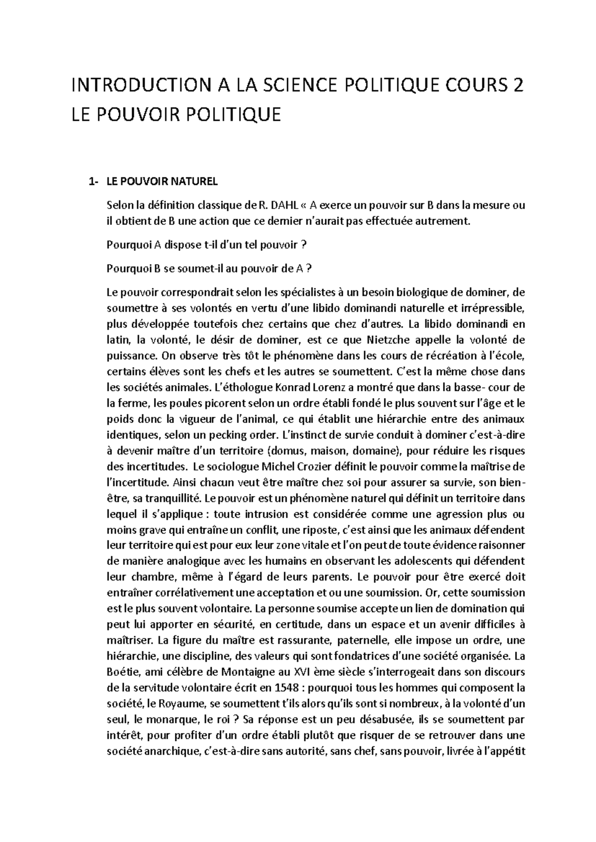 Introduction A LA Science Politique Cours 2 - INTRODUCTION A LA SCIENCE ...