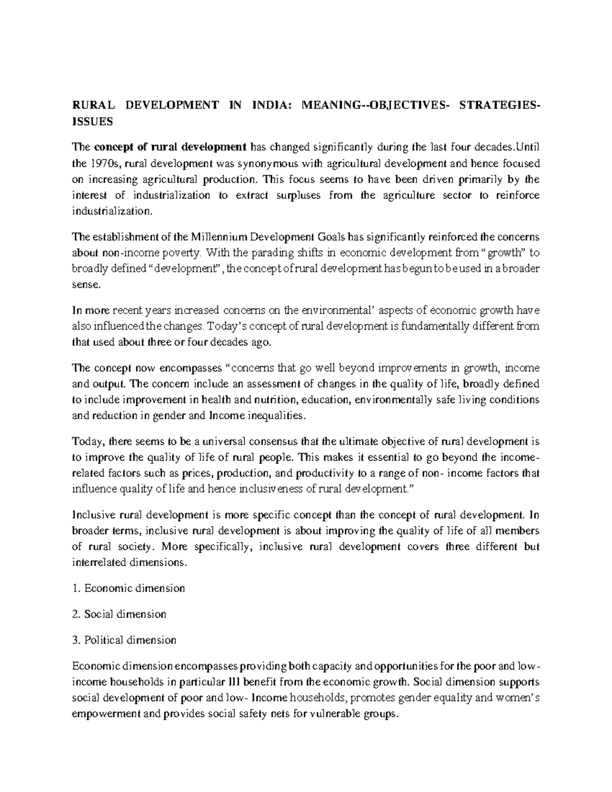Rural Development in India 1 PG NOTE - RURAL DEVELOPMENT IN INDIA ...