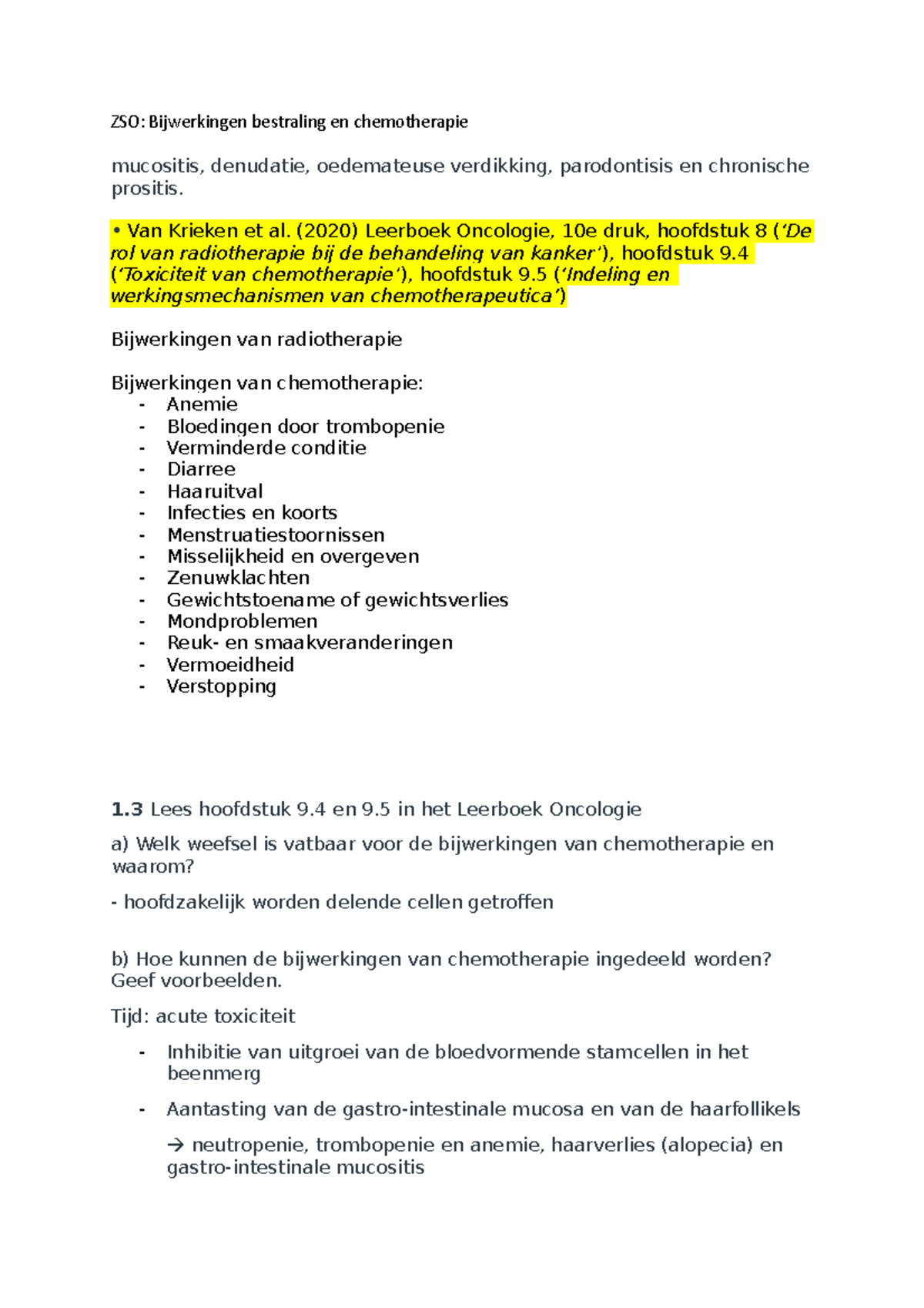 ZSObijwerkingen bestraling, chemo en immunotherapie ZSO