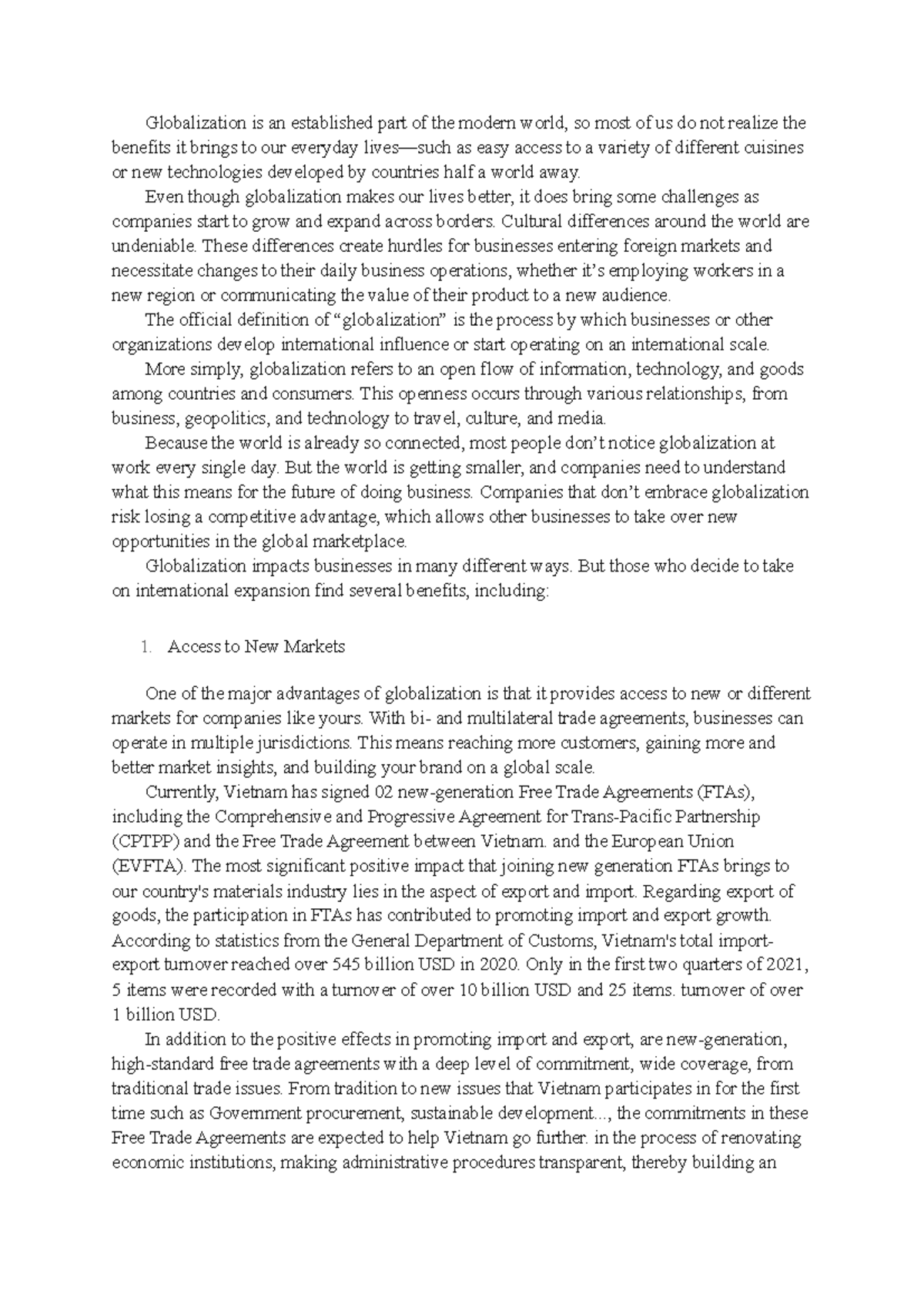 Effects of globalization on businesses - Globalization is an ...