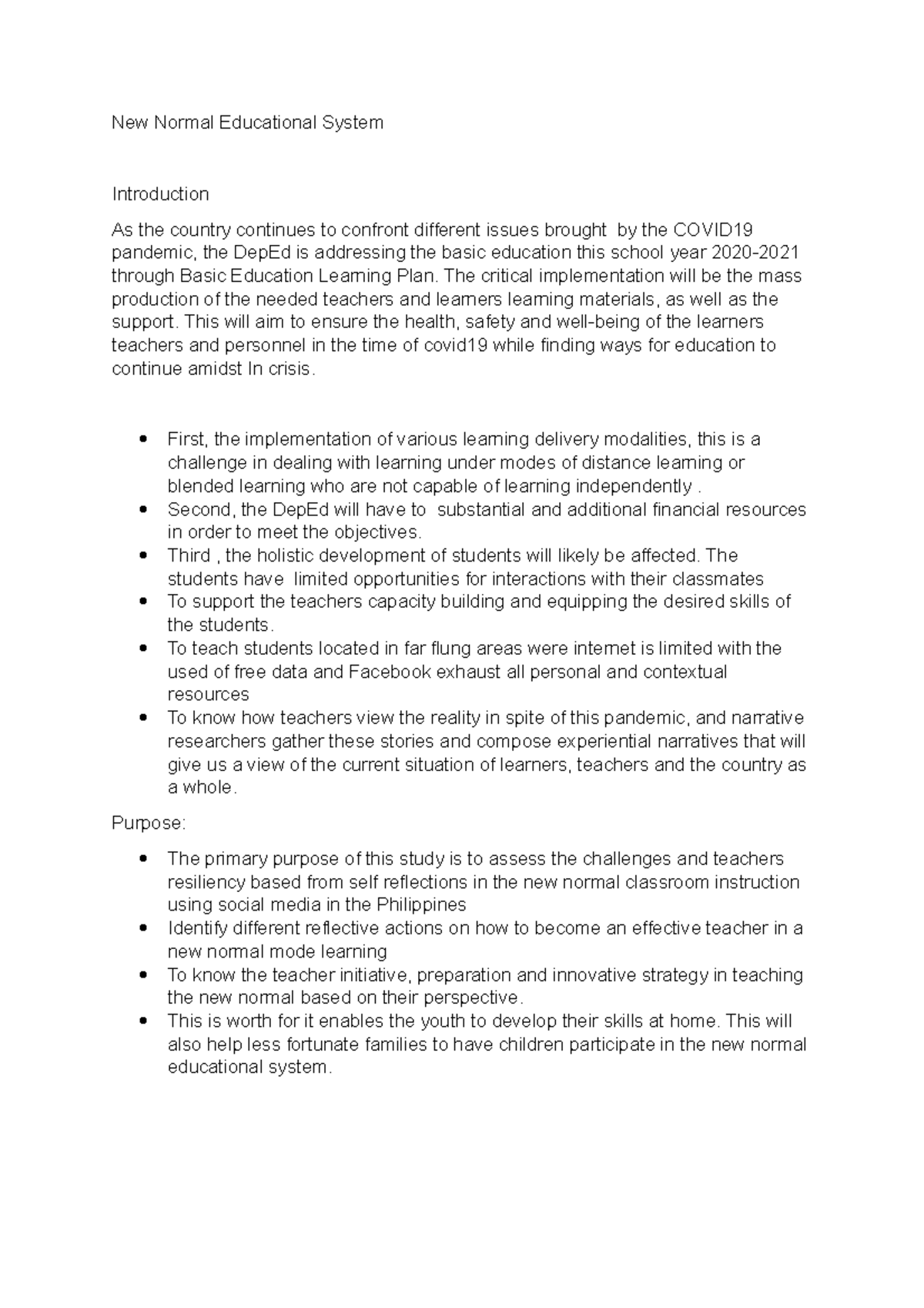 scope and delimitation of the study about new normal education