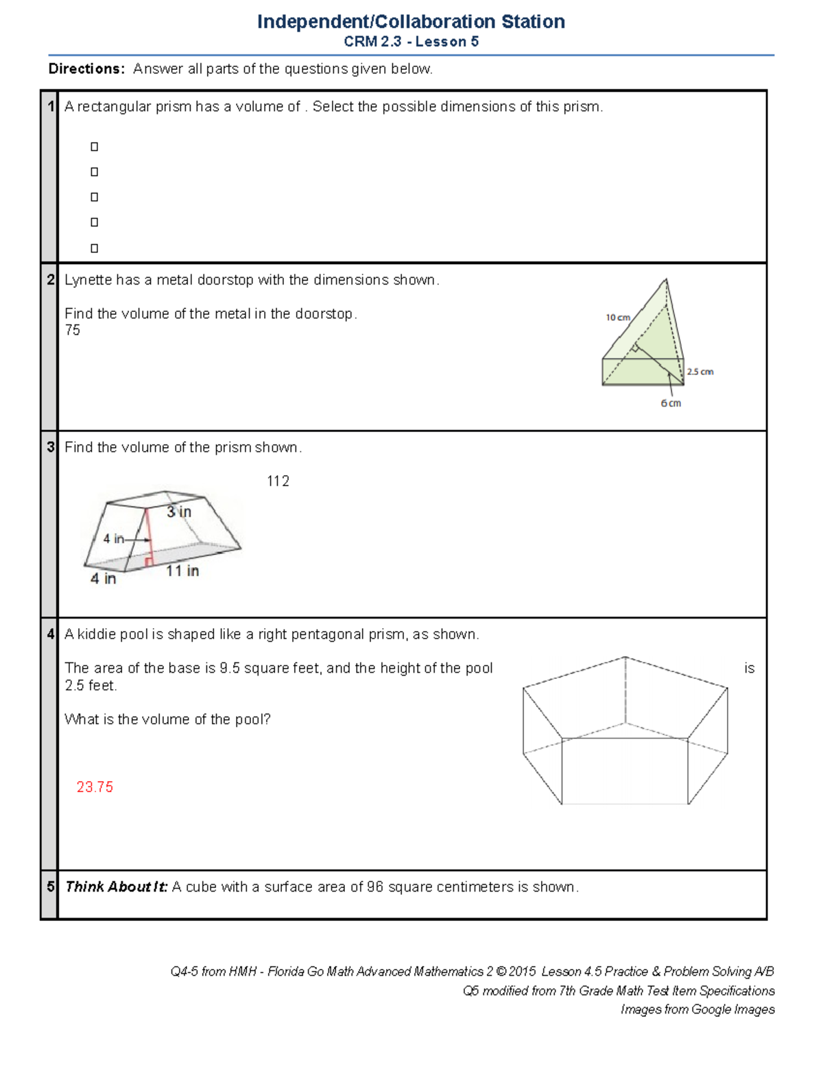 Volume of Prisms Day 1 Practice: Has to do with volume is very ...