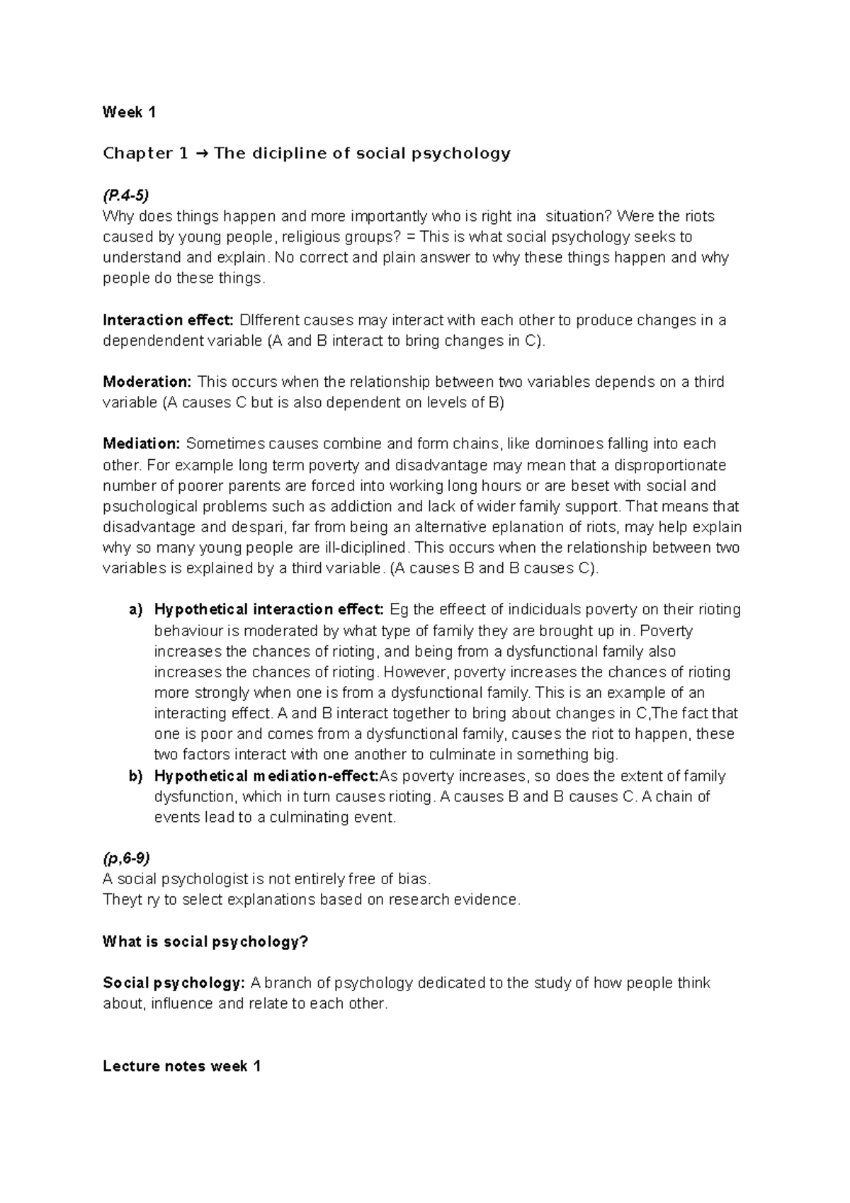 Social psychology reading - Week 1 Chapter 1 → The dicipline of social ...