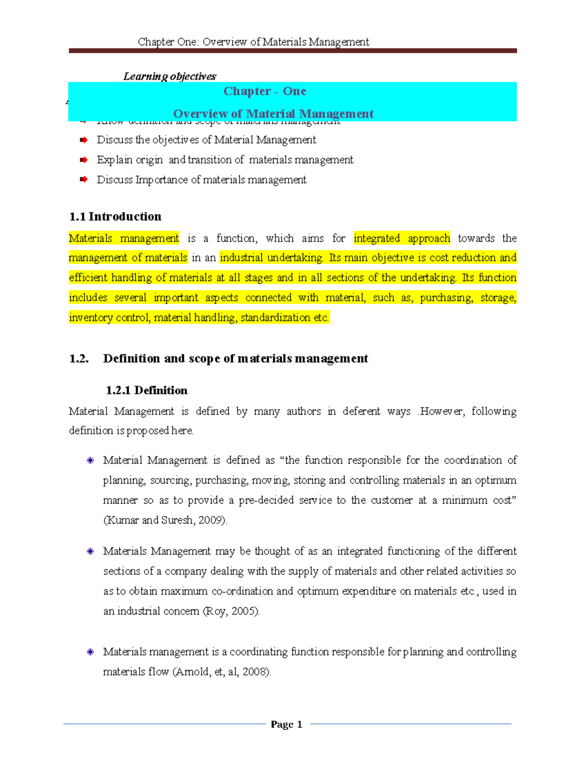 MM CH 1 - it is helpful. - Learning objectives 1 Introduction Materials ...
