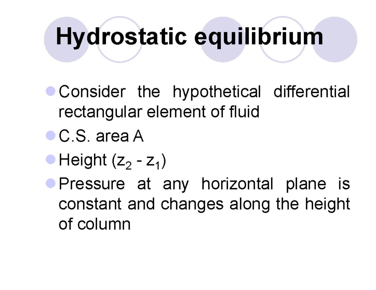 Barometric equation fluid mechanics notes Hydrostatic equilibrium