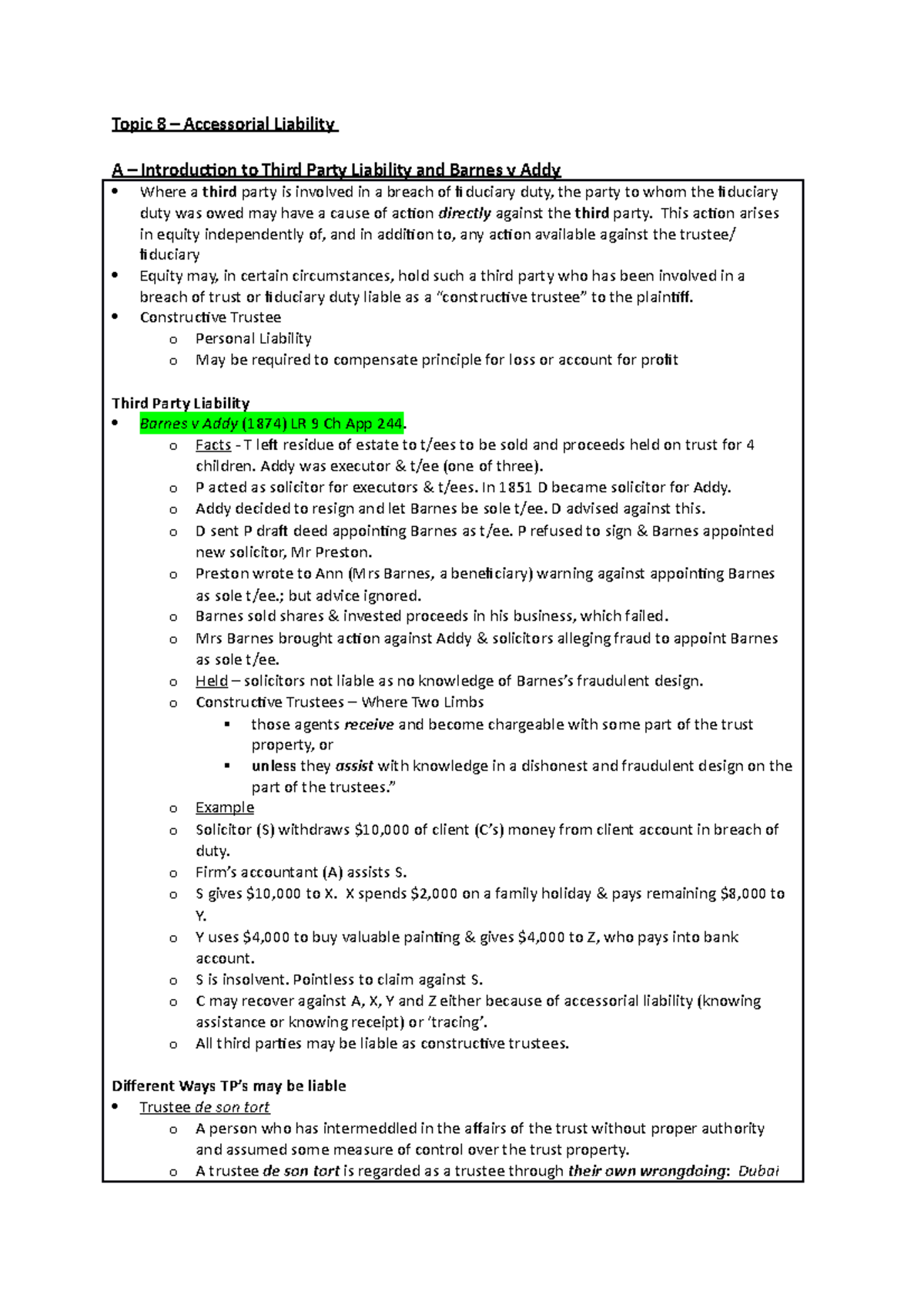 Topic 8 - Topic 8 – Accessorial Liability A – Introduction to Third ...