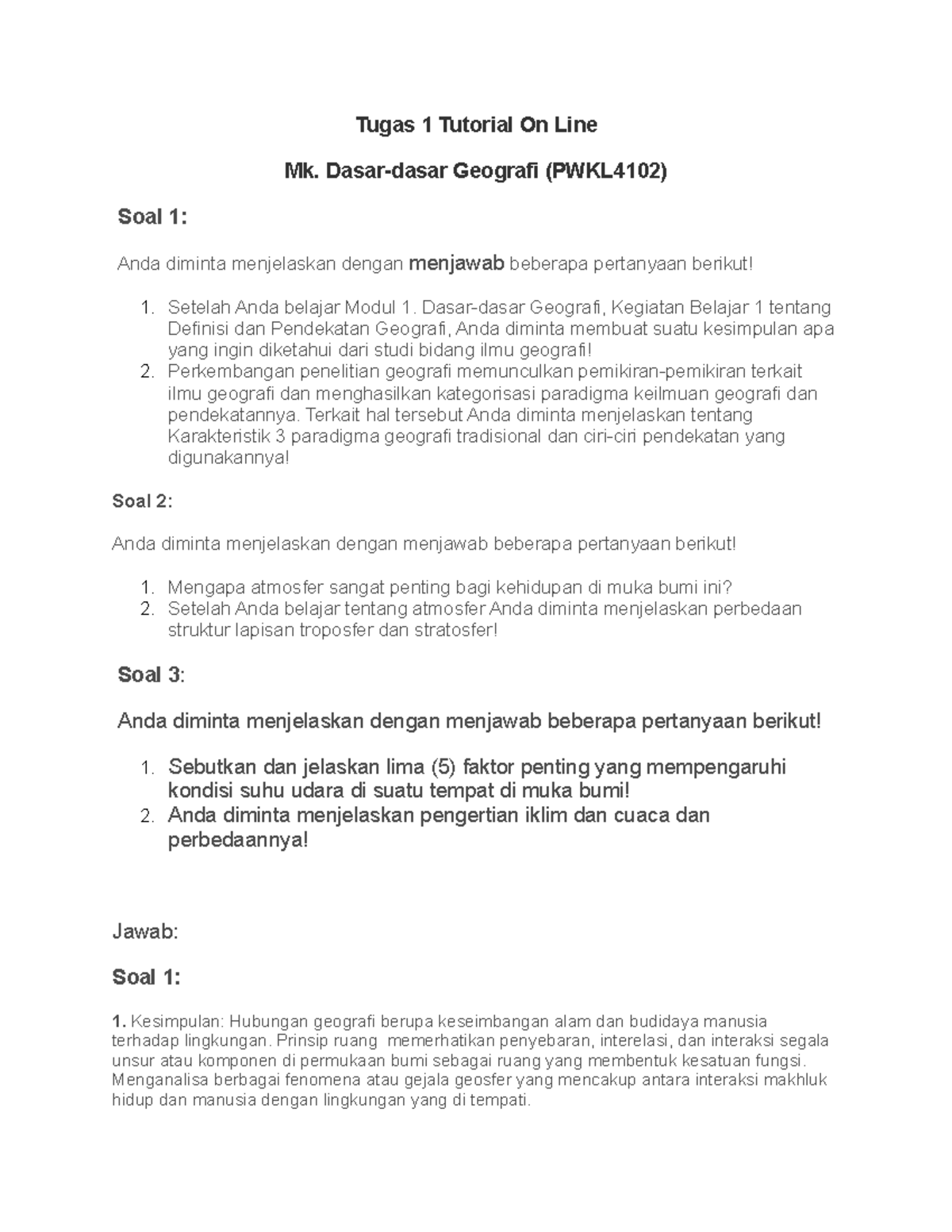 Tugas 1 Dasar- Dasar Geografi - Tugas 1 Tutorial On Line Mk. Dasar ...