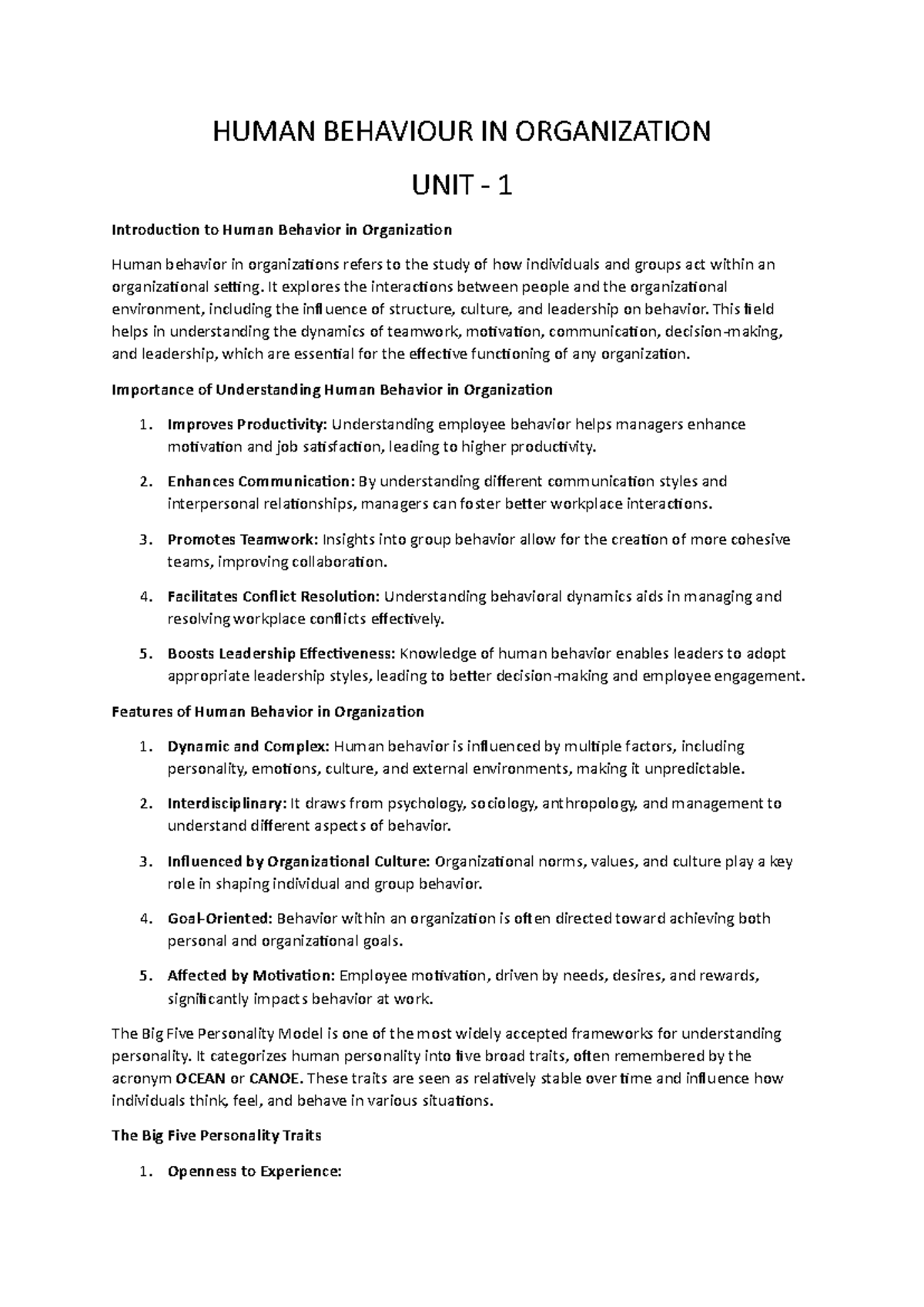 Human Behaviour IN Organization Answer - HUMAN BEHAVIOUR IN ...