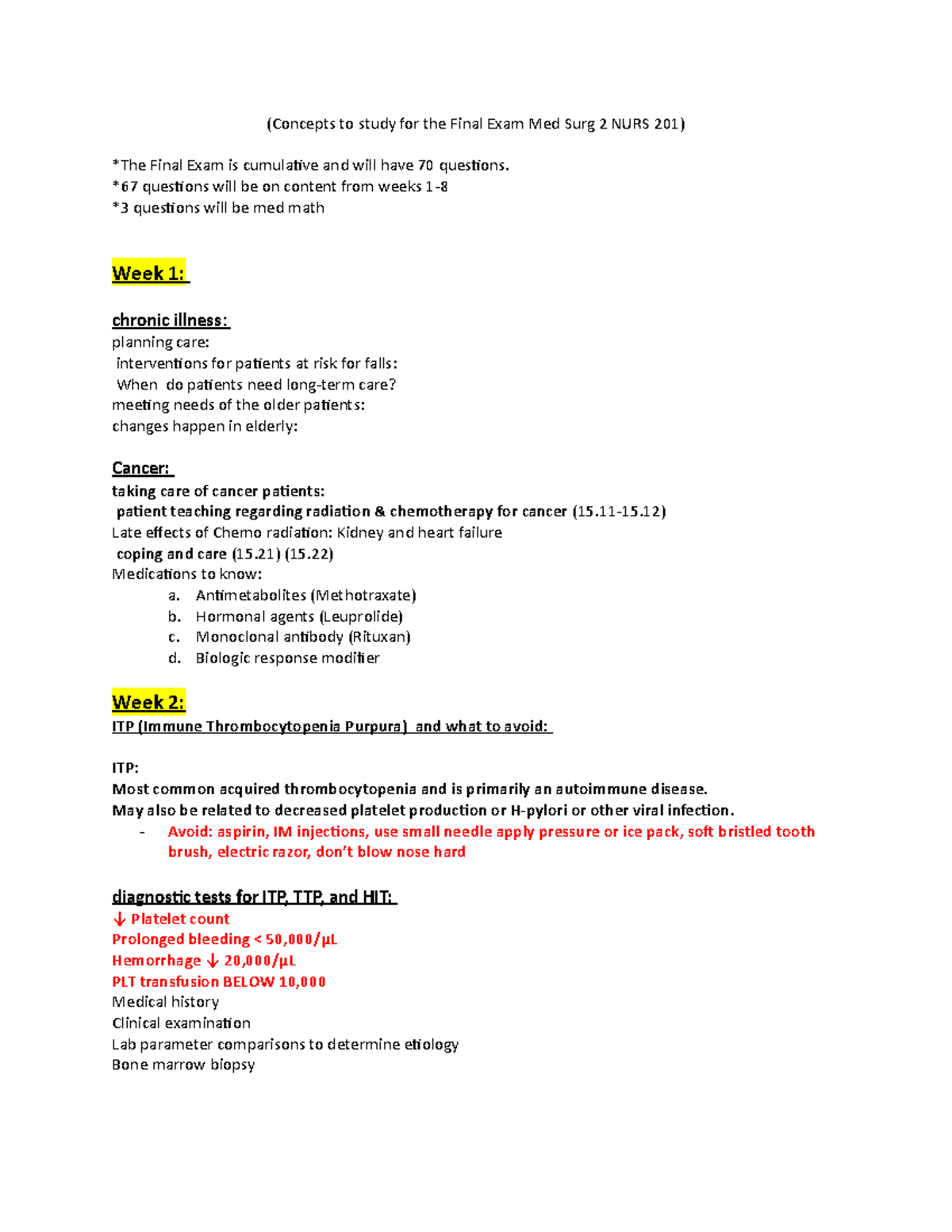 Concept review for the Final Exam Nurs 211L WCU Studocu