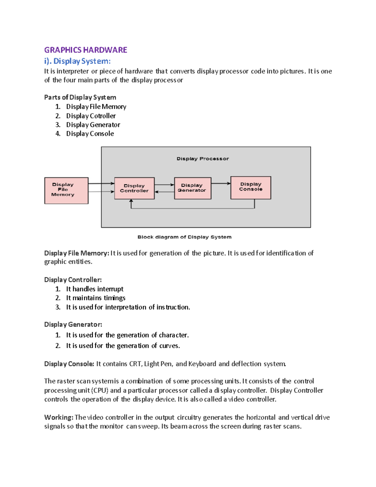 Comp. G. Chapter 3 Graphics Hardware - GRAPHICS HARDWARE i). Display ...