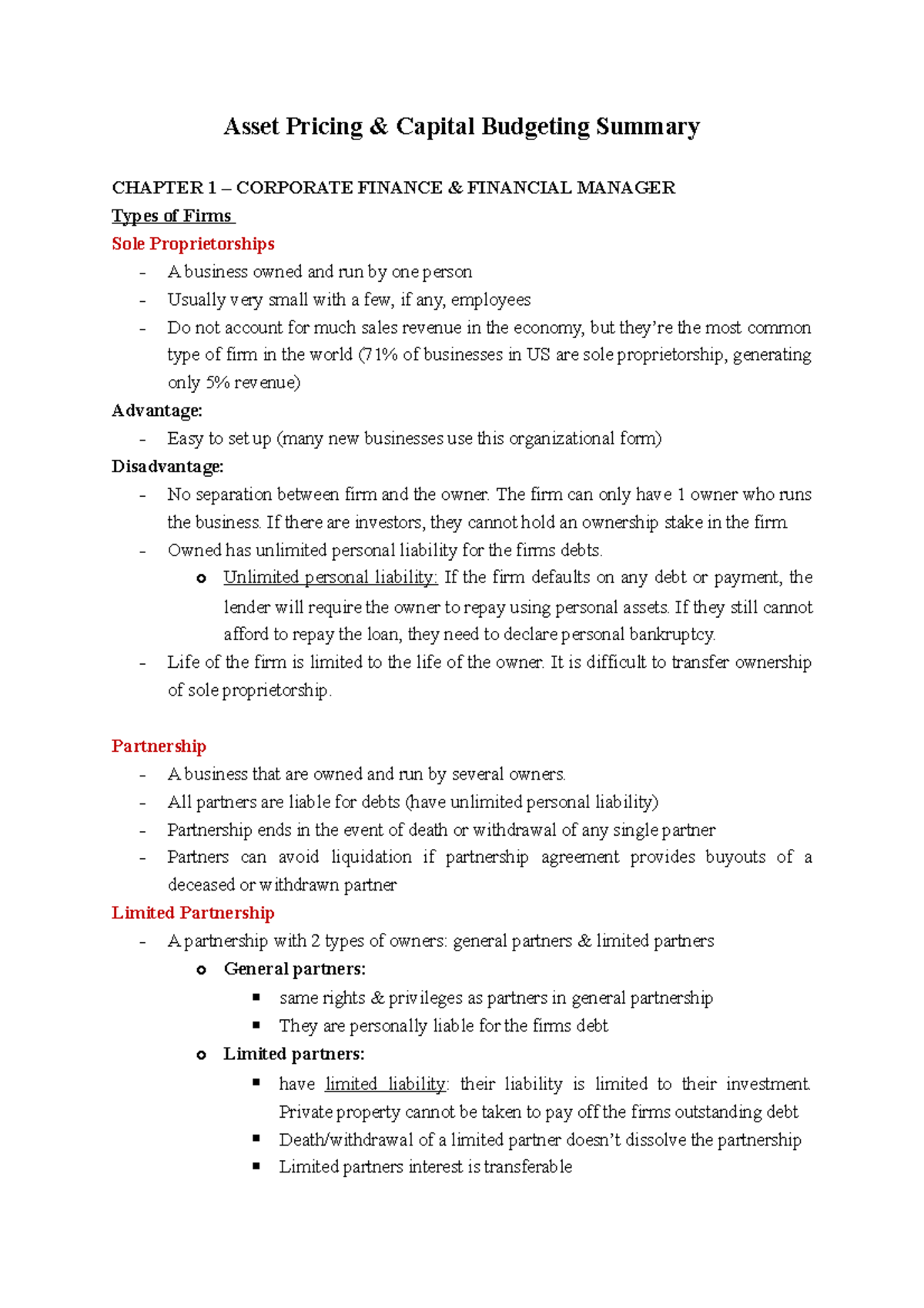 APCB Finals Note Lecture notes Asset Pricing & Capital Budgeting