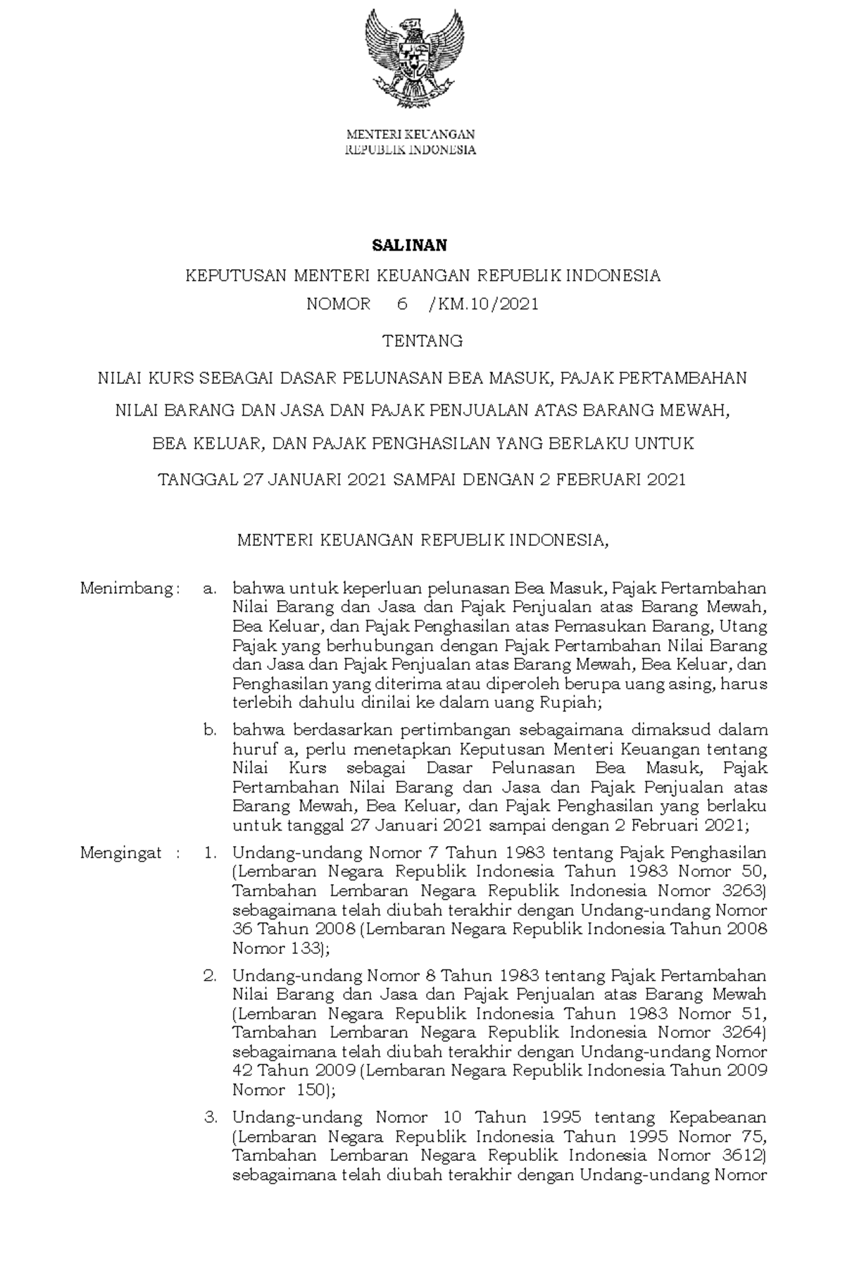 KMK Kurs No 6 Periode 27 Jan-02 Feb 2021 - SALINAN KEPUTUSAN MENTERI ...