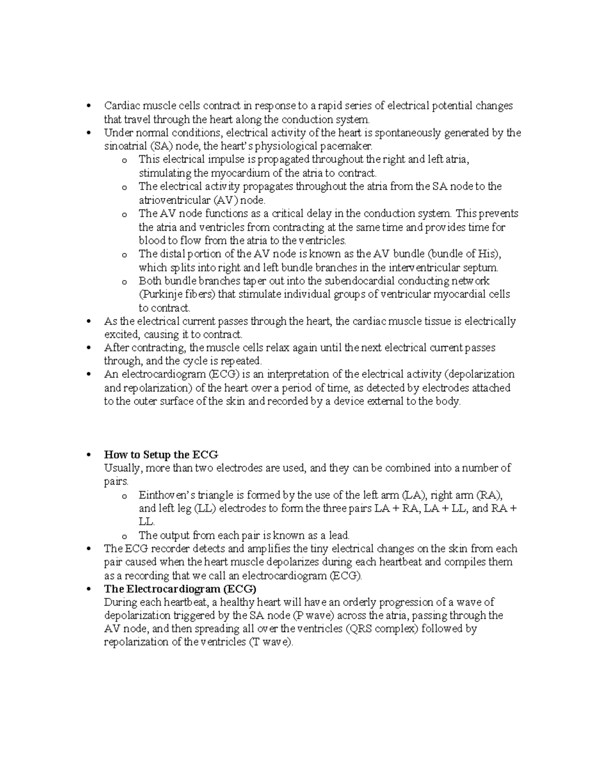 Electrocardiogram Lab Summary - Cardiac muscle cells contract in ...