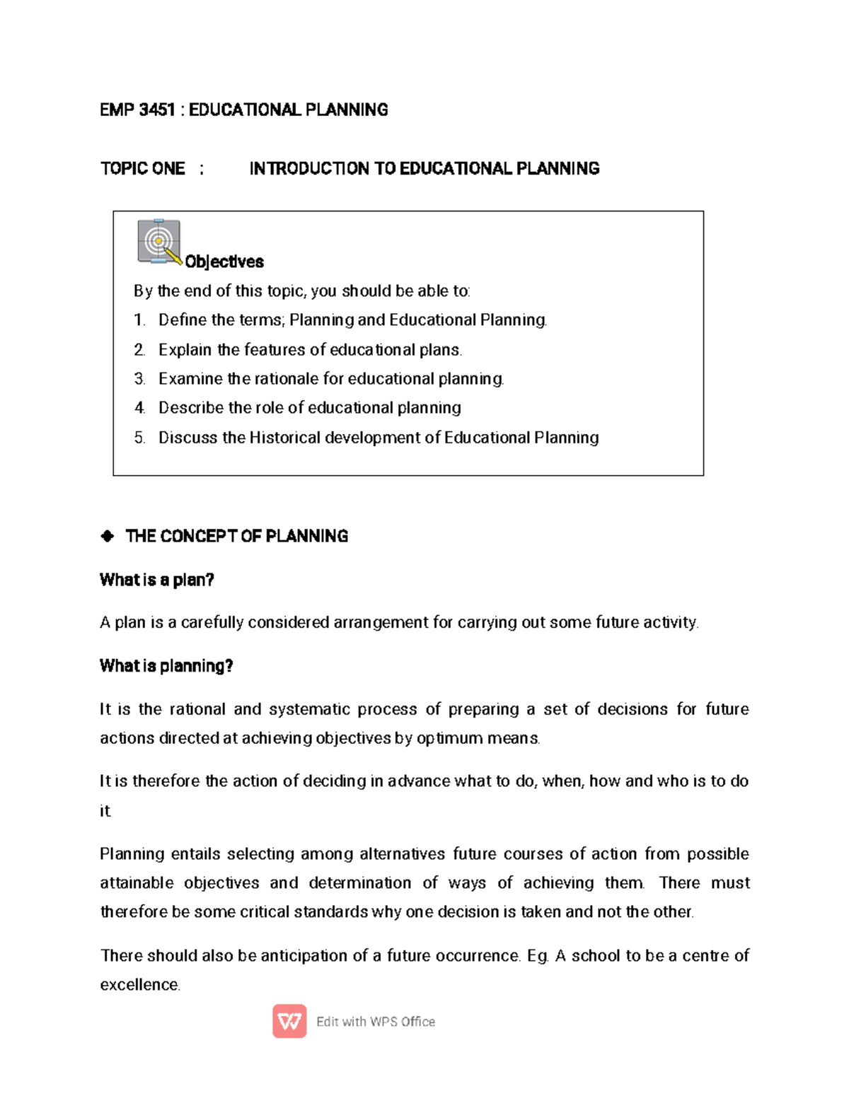 EMP 3451 Learning Materials - EMP 3451 :EDUCATIONALPLANNING TOPICONE ...