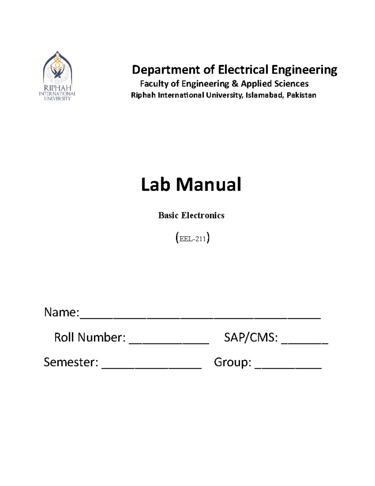 Lab Manual BasicElectronics Final Database Riphah Studocu