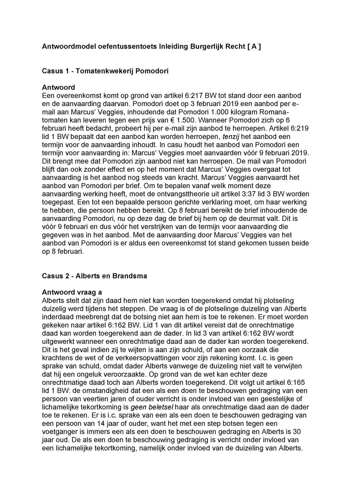 Antwoordmodel Oefentussentoets IBR A - Antwoordmodel Oefentussentoets ...