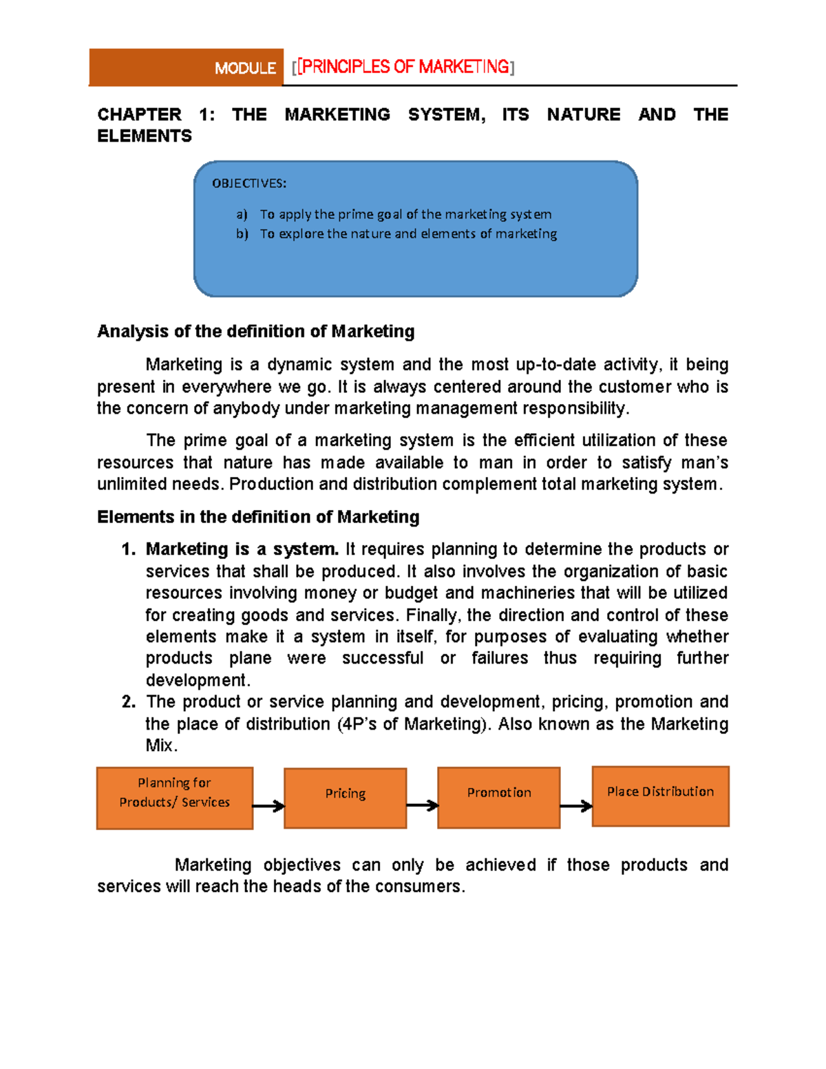 Chapter 1 - THE Marketing System, ITS Nature AND THE Elements - CHAPTER ...