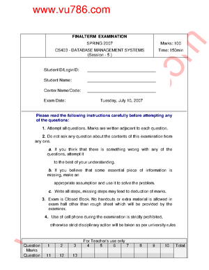 CS403- Midterm Solved MCQS With References By Moaaz - CS403- Database ...