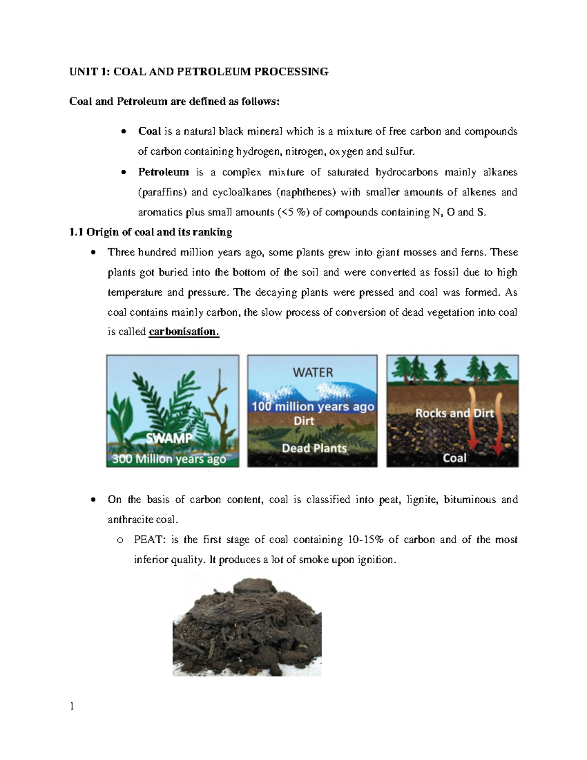 Coal and petroleum processing UNIT 1 COAL AND PETROLEUM PROCESSING