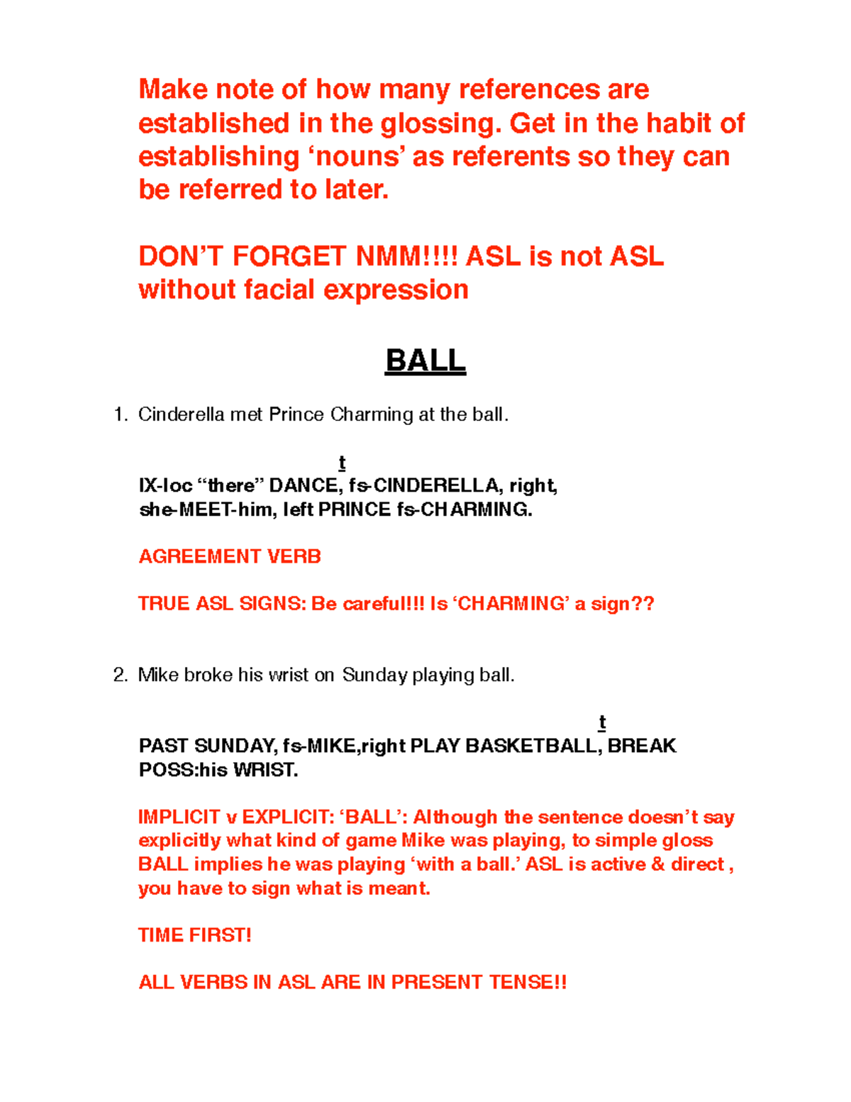 Glossing Practice BALL - Make note of how many references are