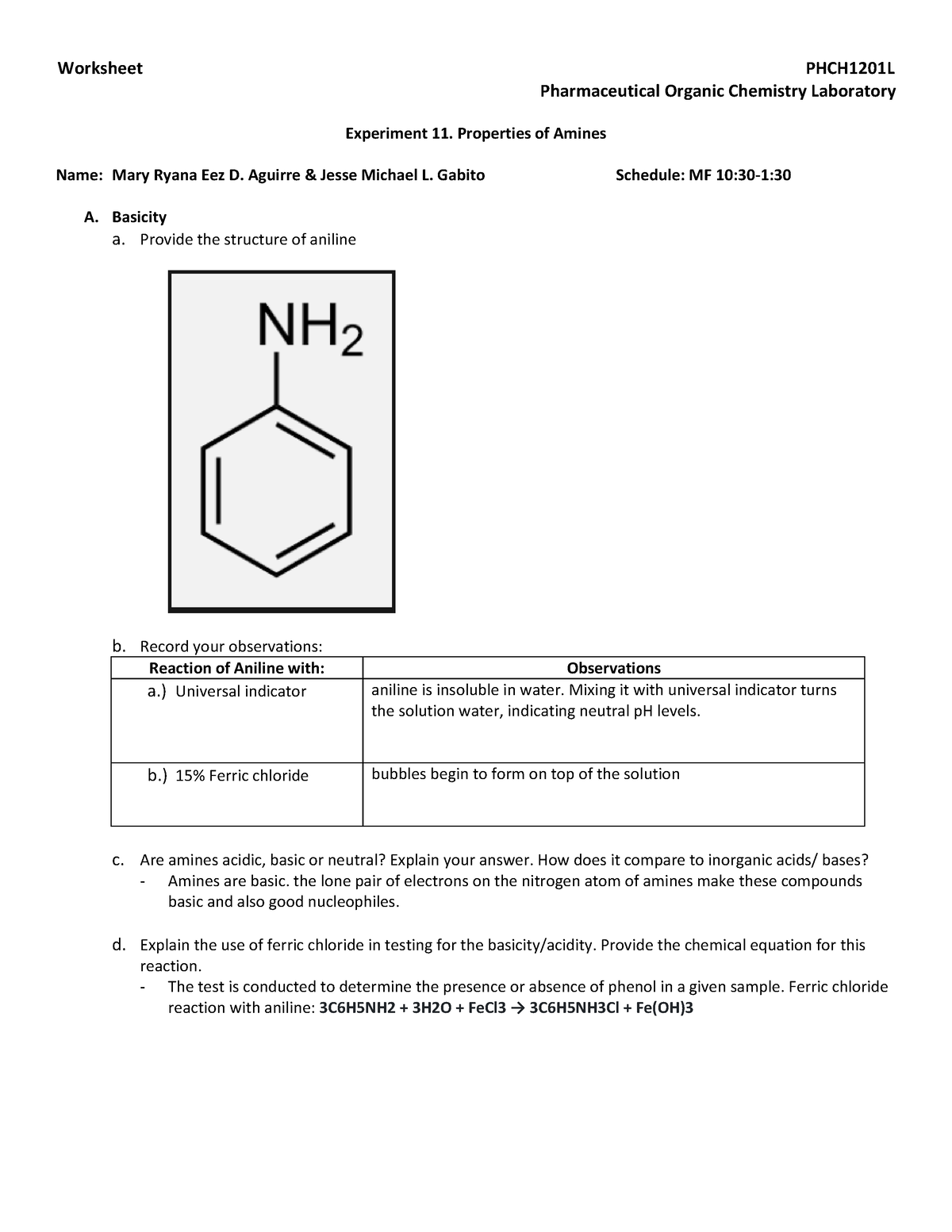 experiment 11 classification test for amines