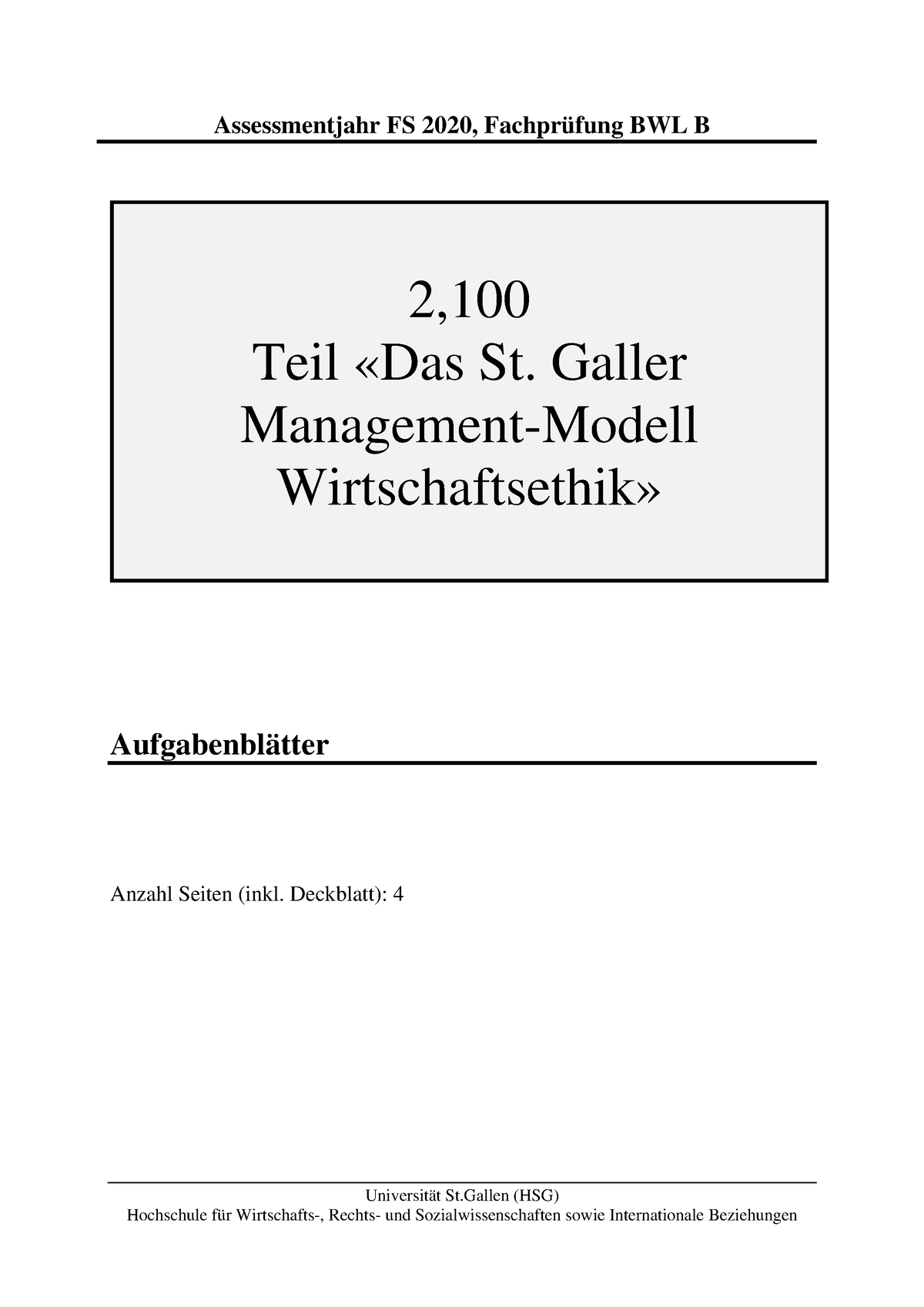 BWL B SGMM Wirtschaftsethik FS2020 Aufgabenblätter - Assessmentjahr FS ...