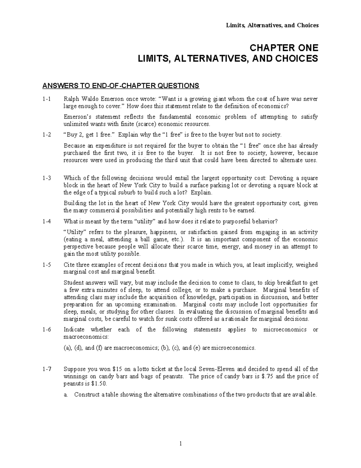 Chap001Answers - Lecture notes - CHAPTER ONE LIMITS, ALTERNATIVES, AND ...