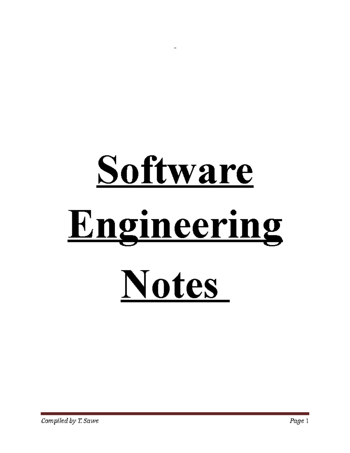 Software Engineering Notes-1 - Software Engineering Notes Table Of 