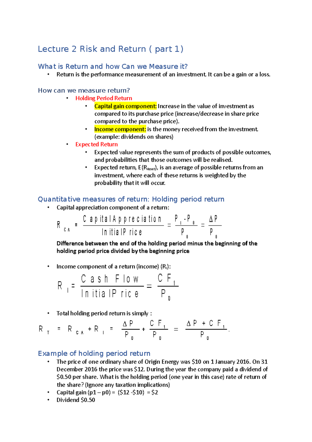 literature review on risk and return analysis