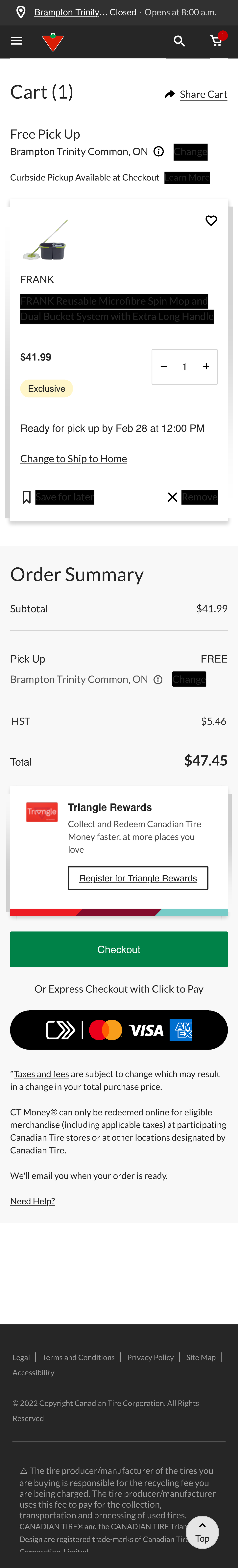 Shopping Cart Canadian Tire Cart (1) Free Pick Up Brampton Trinity