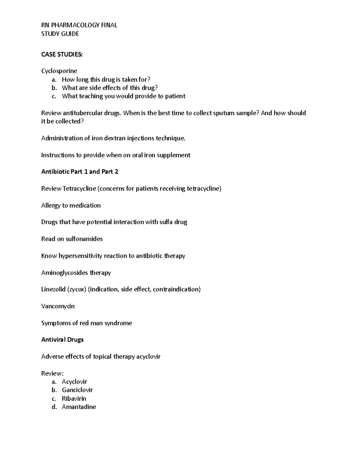 RN JAN 2023 Pharm Final Study Guide another guide - CASE STUDIES ...