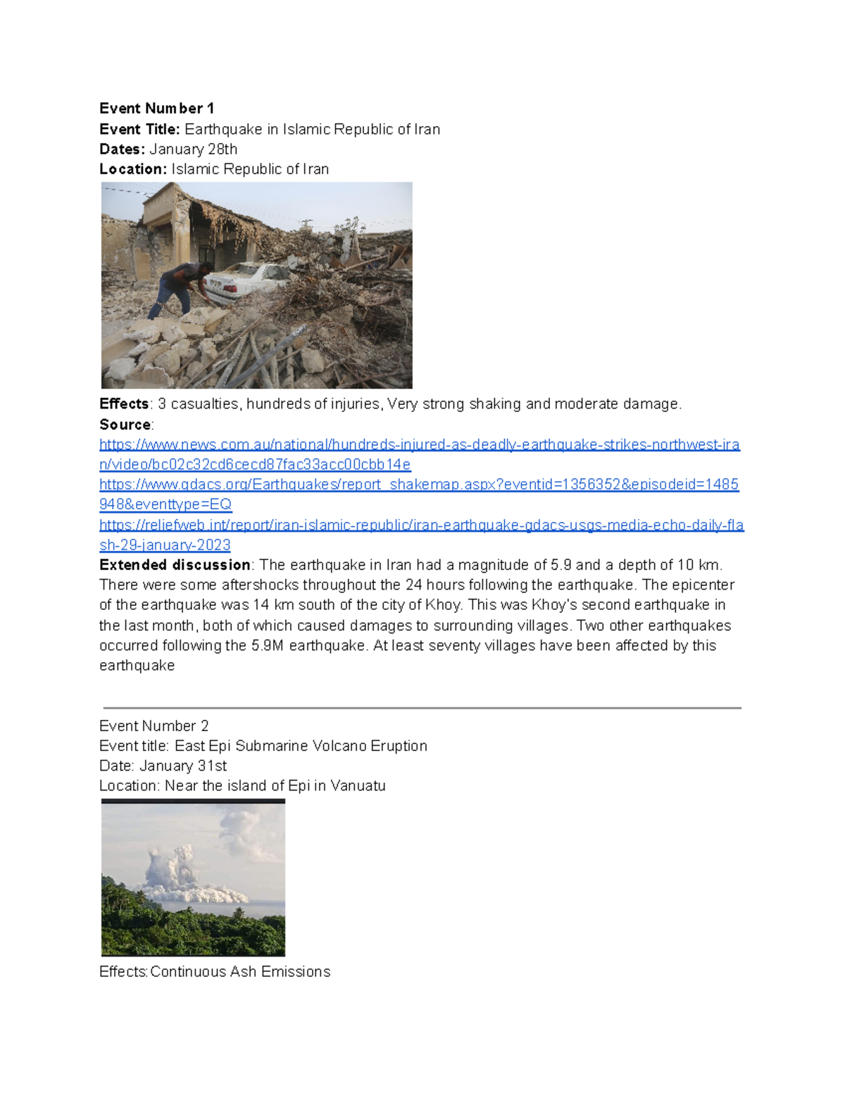 Natural Disaster Journal - Event Number 1 Event Title: Earthquake in ...