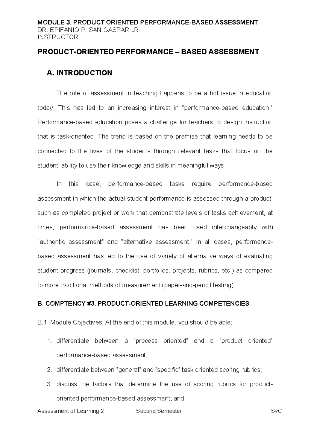 Module-3 - Module 3 in Assessment of Learning 2 - DR. EPIFANIO P. SAN ...