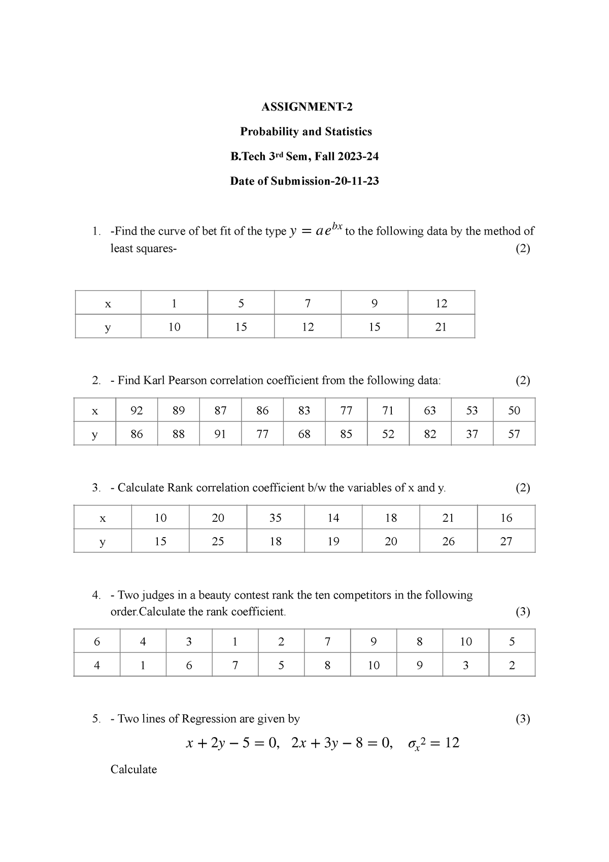 Assignment-2 - ....... - ASSIGNMENT- Probability And Statistics B 3 Rd ...