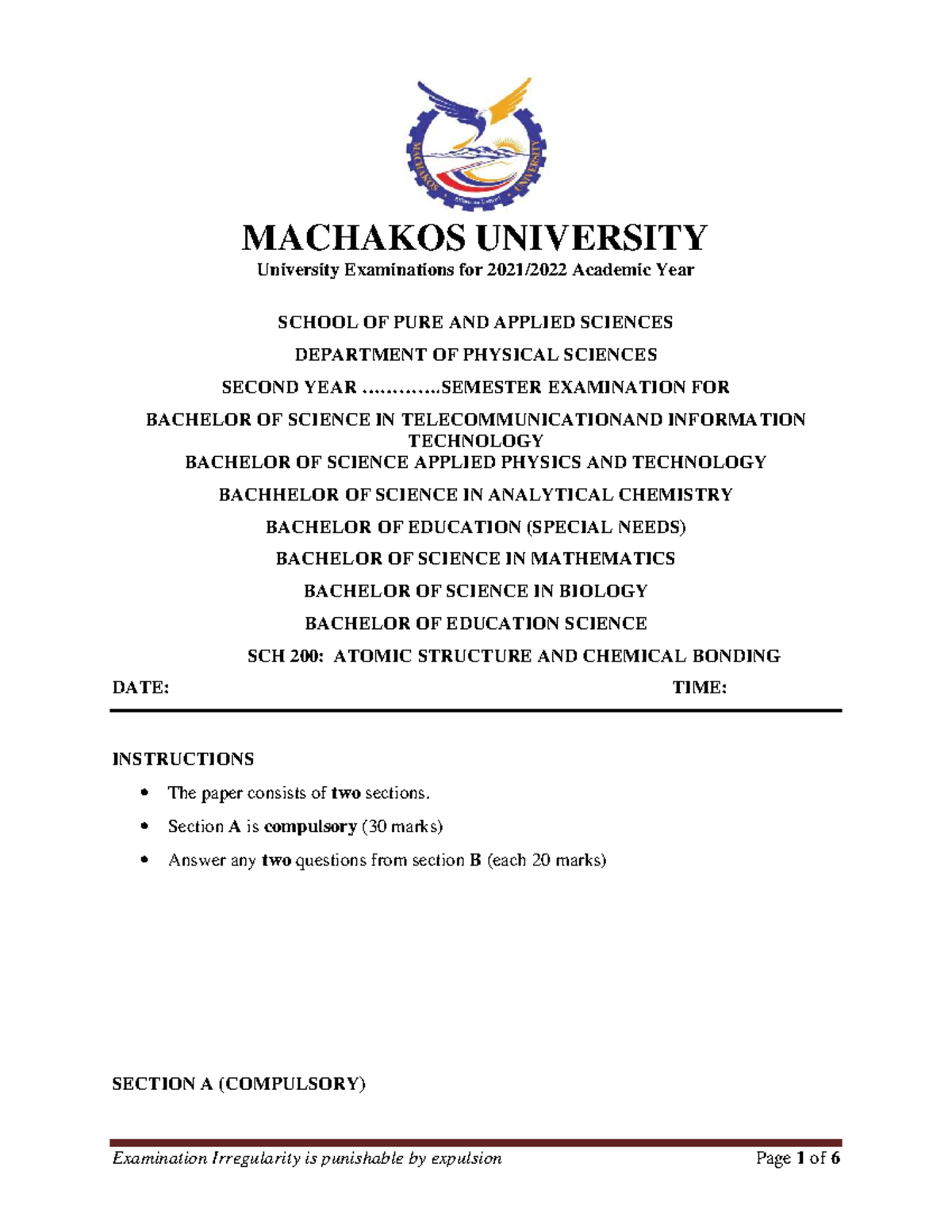 SCH 200 Atomic Structure AND Chemical Bonding.docx - MACHAKOS ...