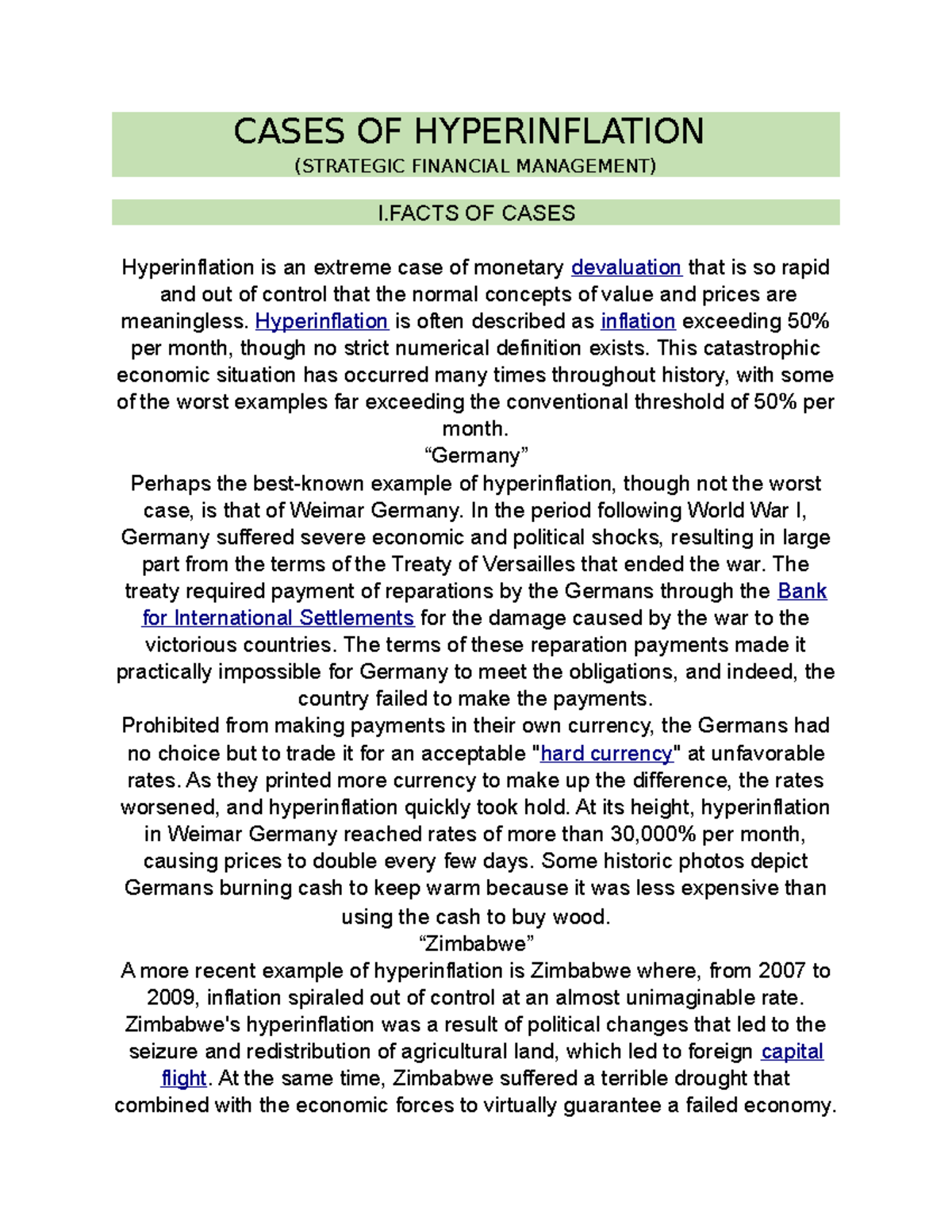 Cases OF Hyperinflation case analysis - CASES OF HYPERINFLATION ...