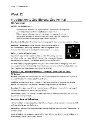 Week 29 - Zoo and Conservation - Week 29 Introduction to Zoo Biology ...