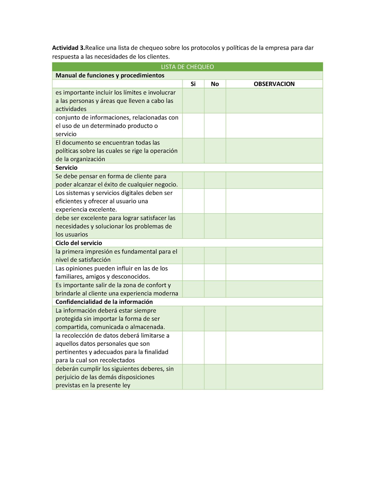 Lista De Chequeo Actividad 3 Una Lista De Chequeo Sobre Los