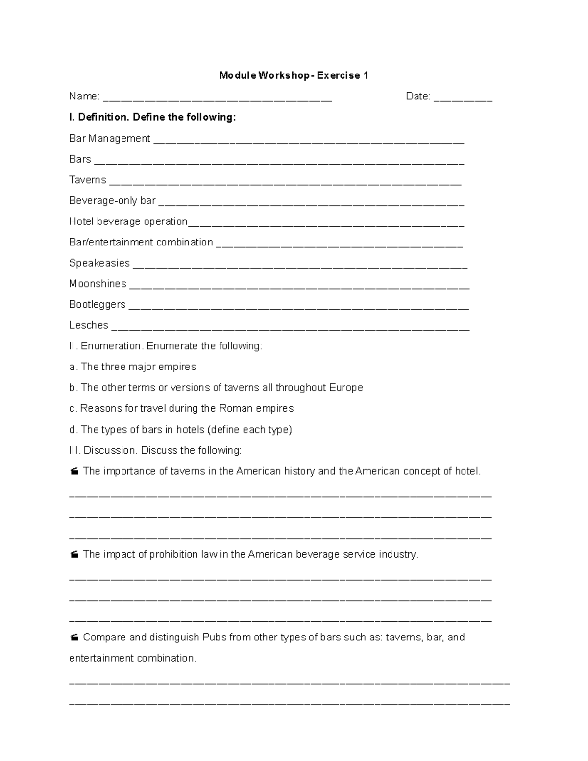 Module Exercise 1 Definition. Define the following Bar