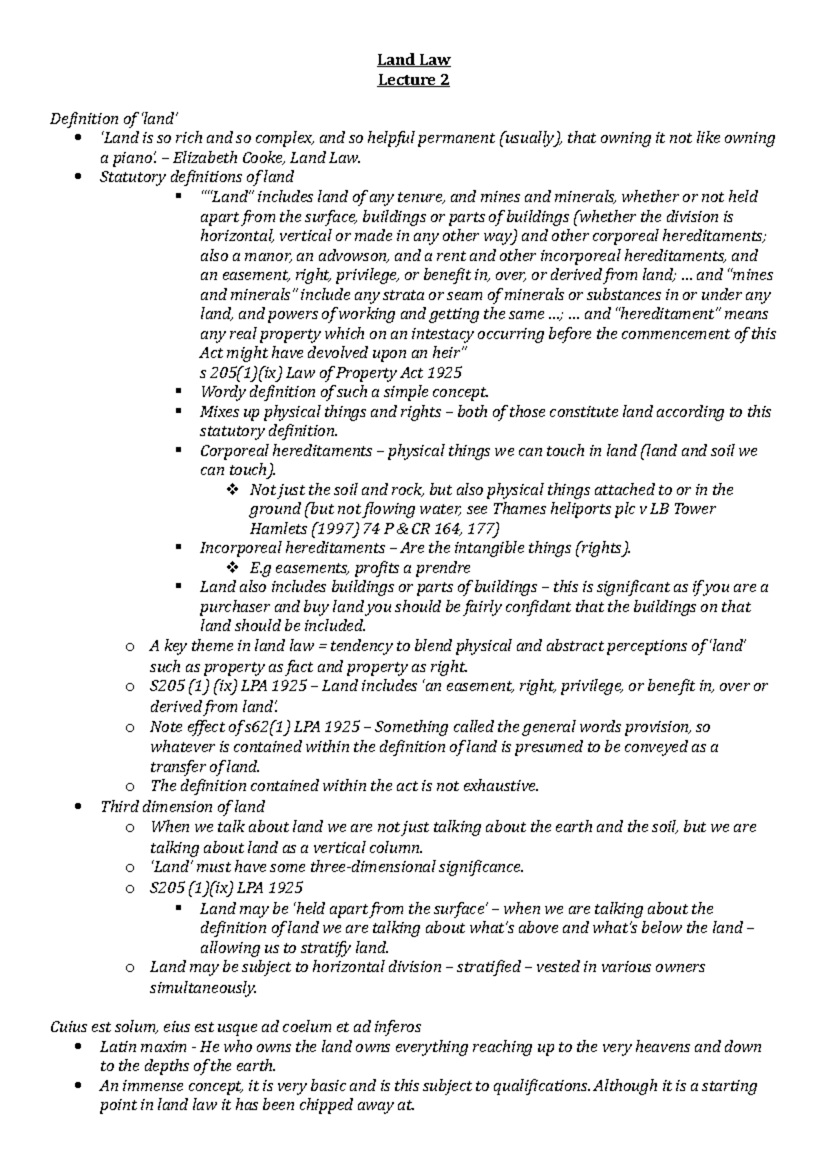 Land Law Definition of Land Lecture 1 Land Law Lecture 2 Definition