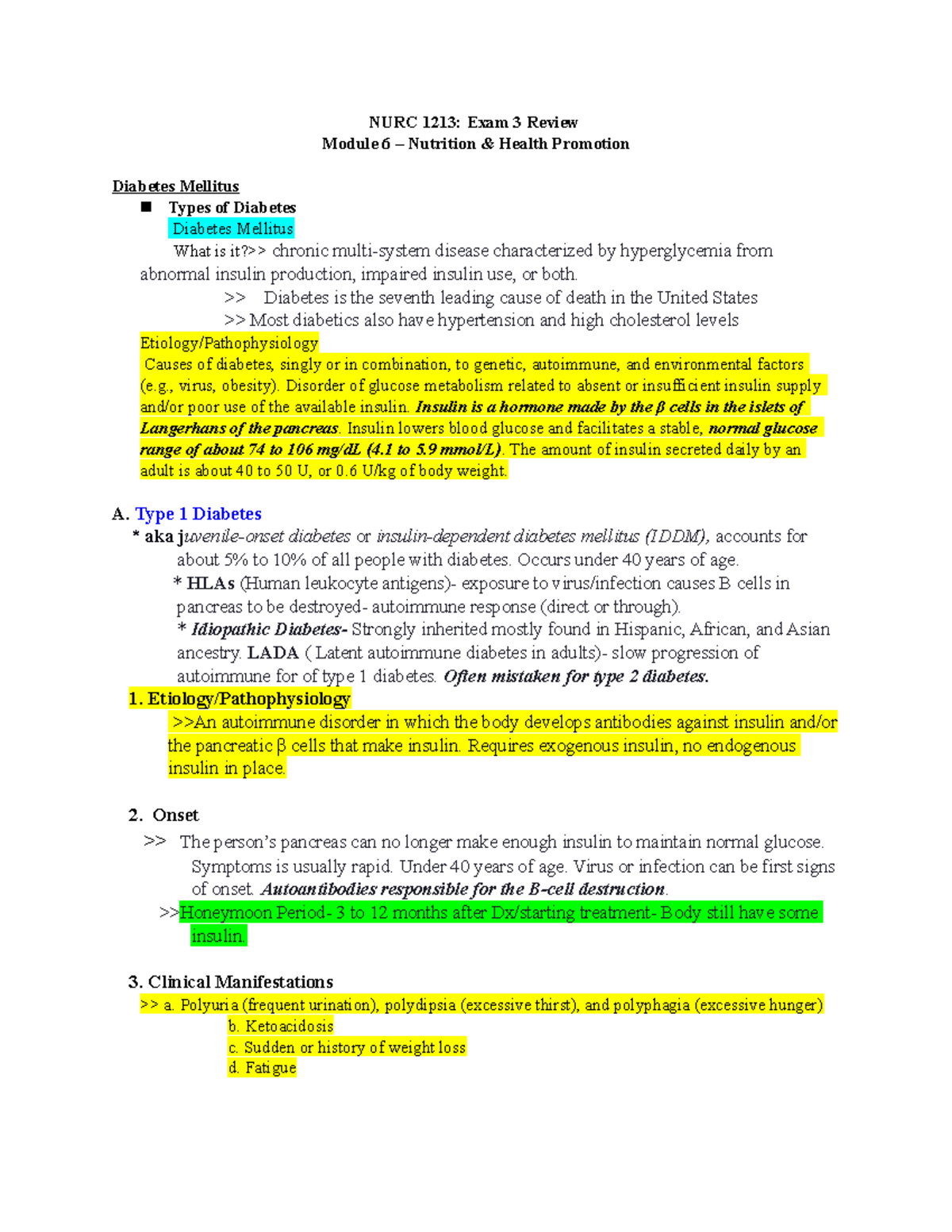 Exam 3 Module 6 Test Review - NURC 1213: Exam 3 Review Module 6 ...