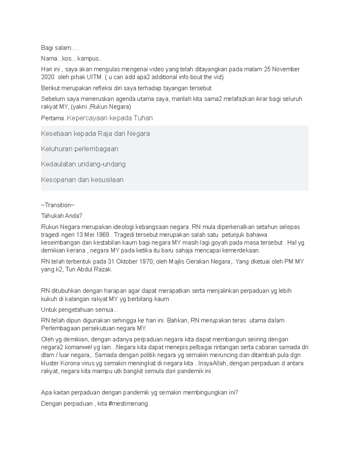 Skrip Tentang Rukun Negara, Diploma sesi 2020 - Kesatria Negara 1