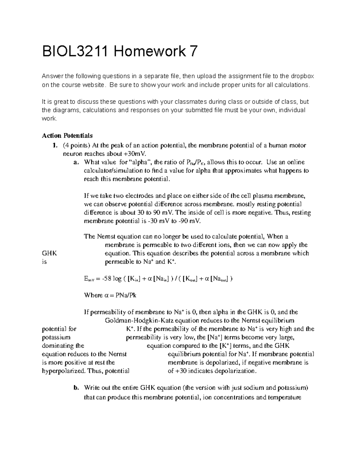 Homework 7 - BIOL3211 Homework 7 Answer the following questions in a ...