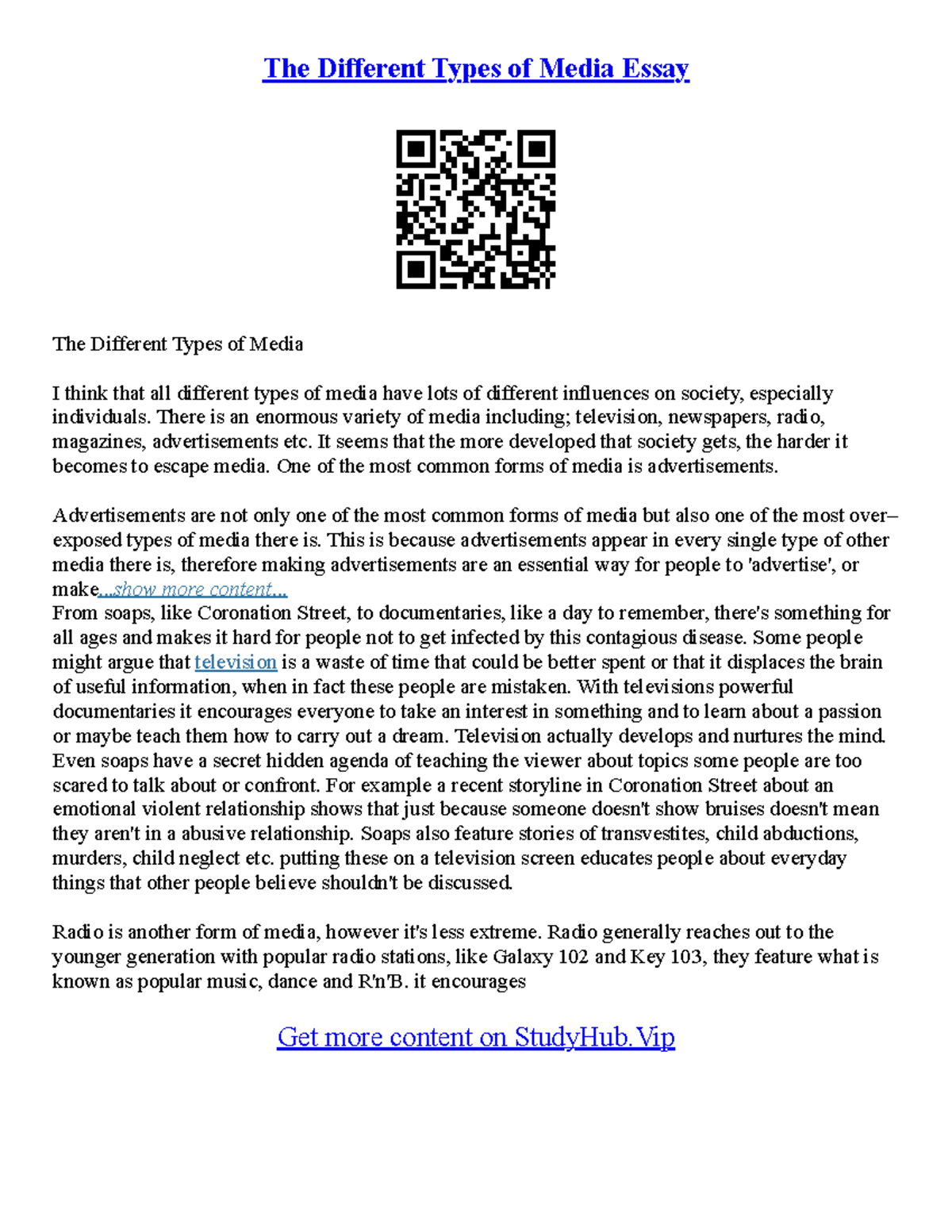 Types Of An Essay With Examples - The Different Types of Media Essay ...