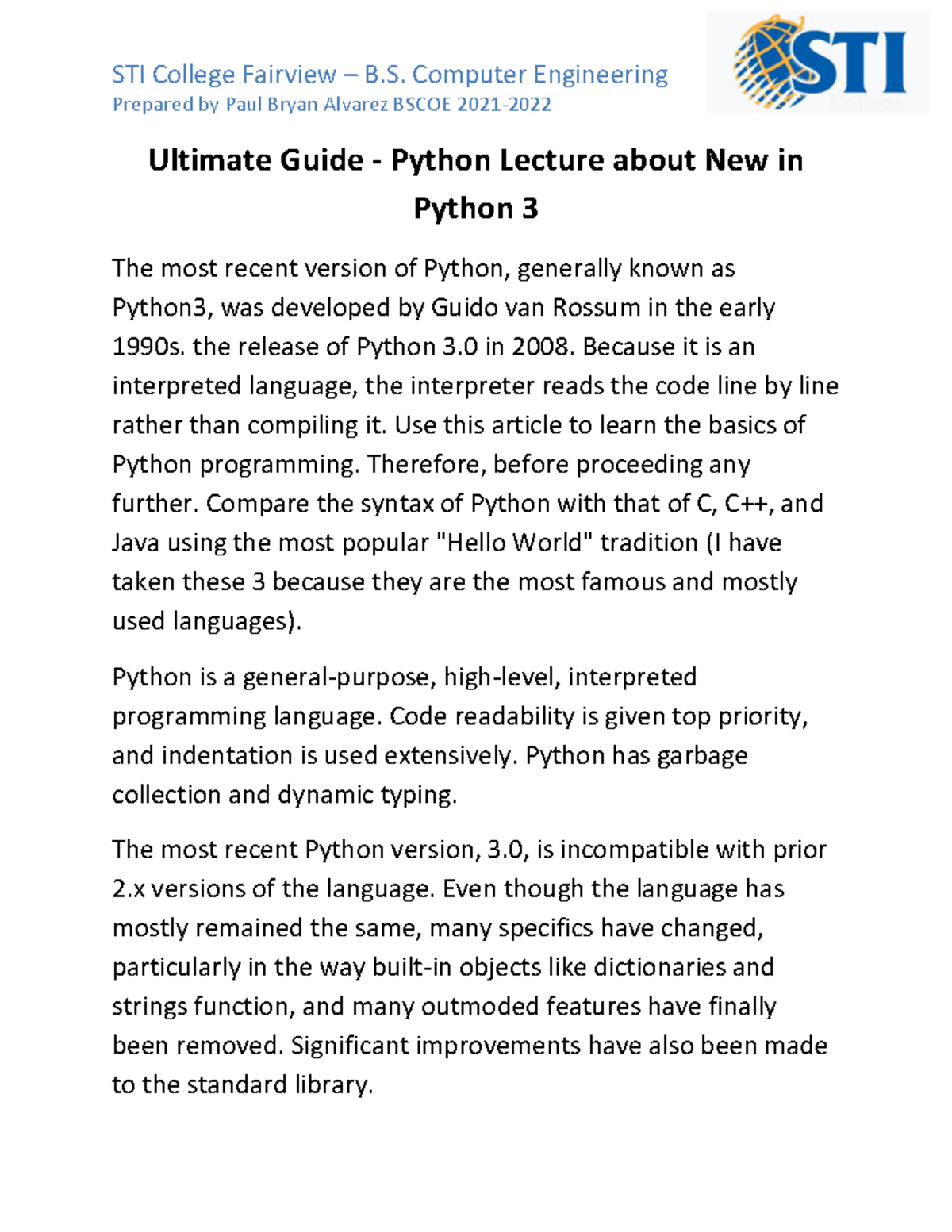 Ultimate Guide - Python Lecture about New in Python - Prepared by Paul ...